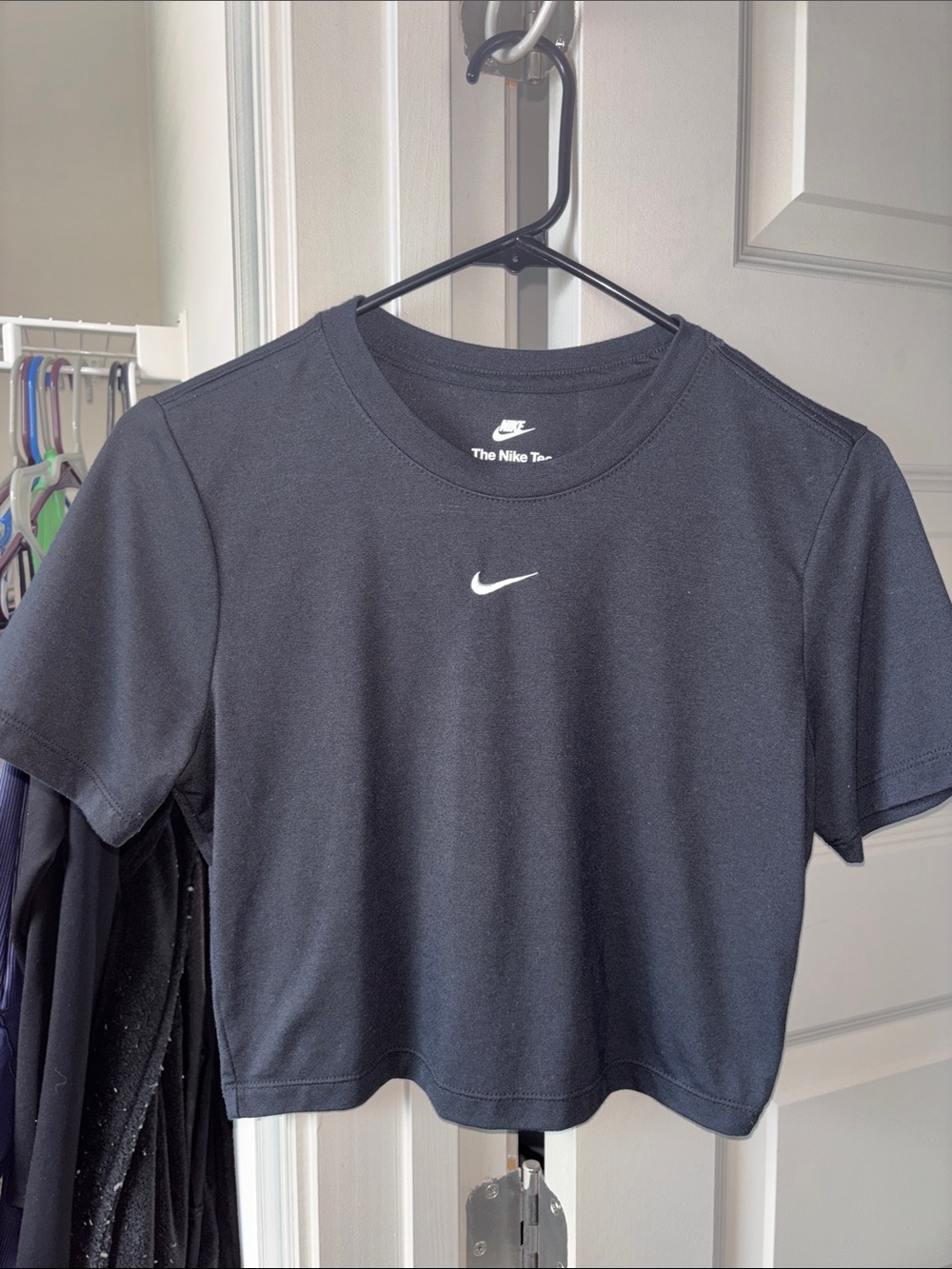 Nike Black Crop T-Shirt with White Swoosh
